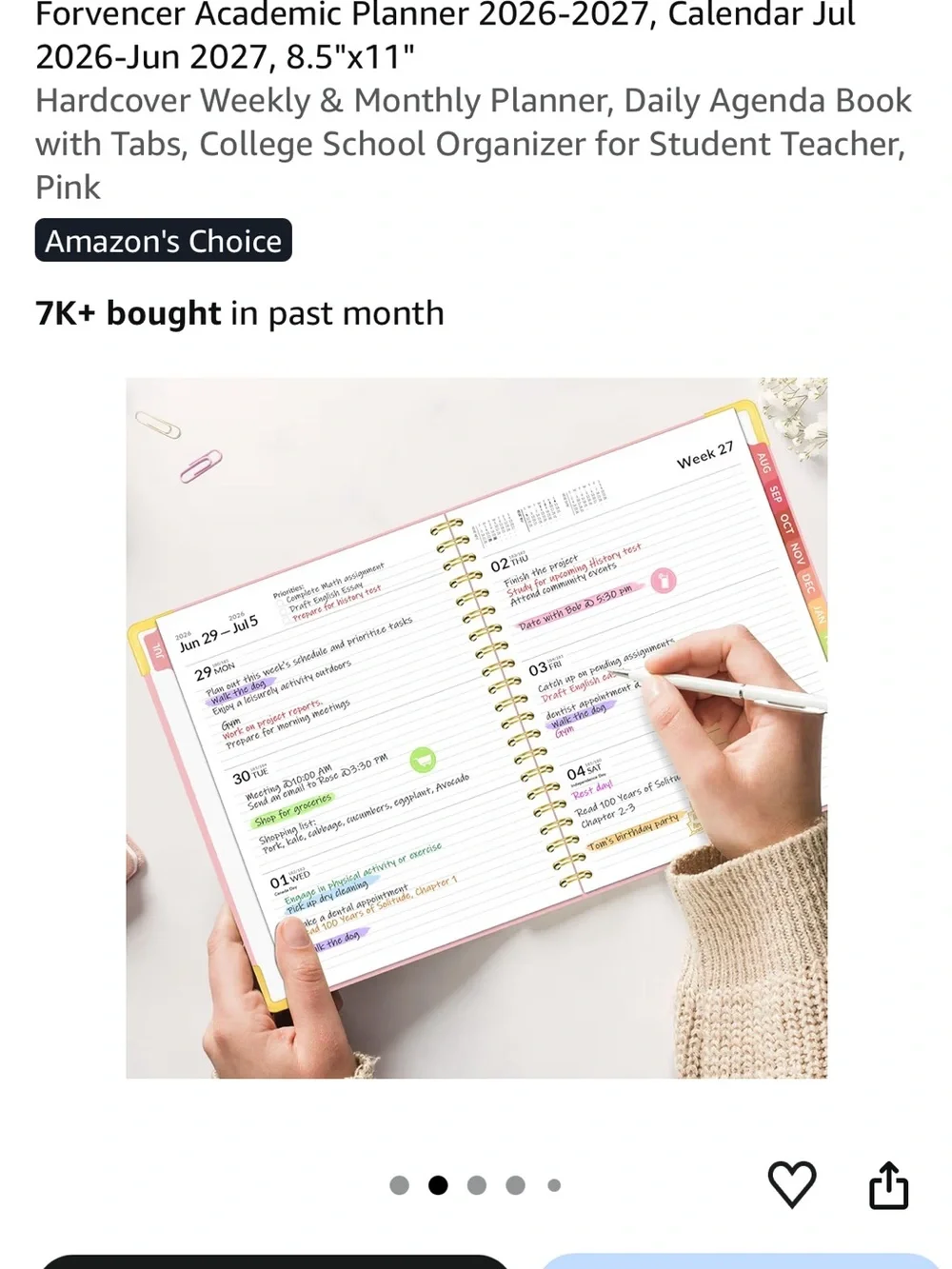 Brand New Pink and Gold Spiral Weekly-Monthly Planner 2026-2027